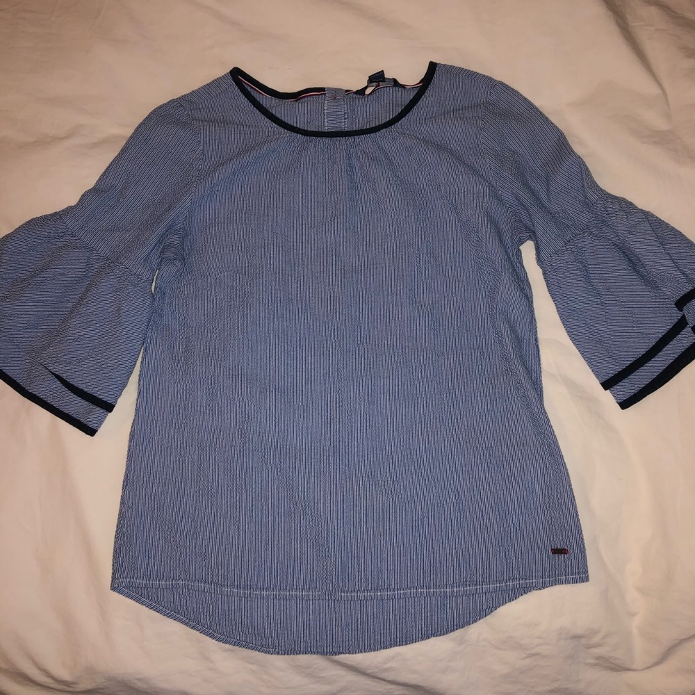 Tommy Hilfiger Blue & White Striped Bell Sleeves